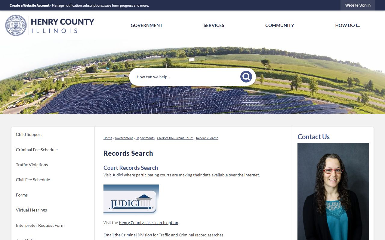 Henry County Circuit Clerk Records Search page linking to Judici for court records after an arrest